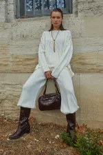 Kadın Kemik Saç Örgülü Pantolon Salaş Triko Takım