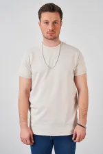 Erkek Bej Kolu Ribanalı İki İp Rahat Kalıp Tişört