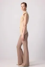 Kadın Vizon 7034 Omuzları Drapeli Vatkalı Asimetrik Bluz