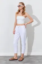 Women's White (6813) Gabardine Trousers with Dirty Stitching