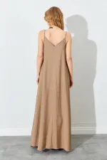 Kadın Vizon V Yaka Salaş Modal Kumaş Elbise