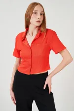 Kadın Nar Bürümcük Tek Cep Crop Gömlek