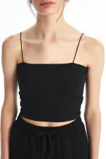 Kadın Siyah Spagetti Askılı Gloplu Bustiyer
