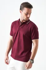 T-shirt homme en piqué modal couleur prune avec col à boutons-pression