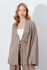 Kadın Toprak Önü İp Bağlamalı Kimone Ceket