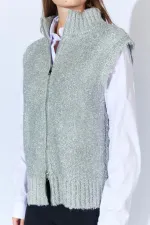 Women's Grey Zip-Up Bouclé Vest