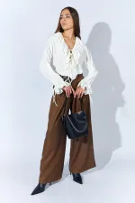 Kadın Kahve Beli Kalın Kemer Palazzo Pantolon