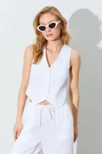 Kadın Ekru Yelekli Pantolonlu Takım