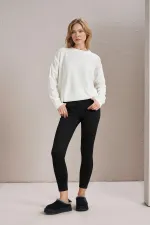 Kadın Ekru Bisiklet Yaka Basic Triko Kazak