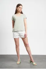 Women's Light Green V-Neck Loose Fit T-Shirt