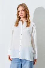 Kadın Ekru Krınkıl Oversize Gömlek