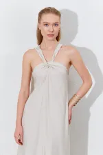 Kadın Taş Önü Düğüm Detaylı Kolsuz Elbise