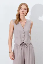 Kadın Vizon Fleto Cepli Arkası Gipeli Yelek