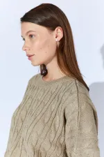 Kadın Vizon Saç Örgülü Etek Kazak Takım