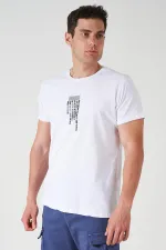 Erkek Beyaz Bisiklet Yaka Orıgınal Enjeksiyon Baskılı Tişört