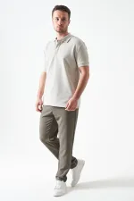 Erkek Haki Beli Yarım Lastikli Mendi Örme Jakar Pantolon