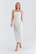 Kadın Ekru Askılı Uzun Elbise