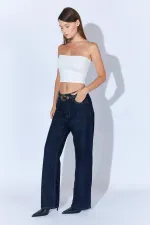 Kadın Rins Yıkama Beş Cepli Palazzo Jean Pantolon