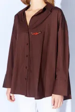 Kadın Kahve Önü Kısa Arkası Uzun Oversize Poplin Gömlek