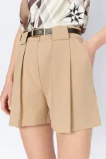 Kadın Vizon Kalın  Biritli Kemerli Mini Şort