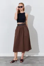 Kadın Kahve Palaska Kemerli Önü Cepli Gabardin Etek