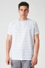 Erkek Mavi Bisiklet Yaka Ringel Mini Waffle Tişört