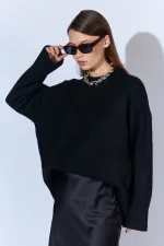 Kadın Siyah Bisiklet Yaka Basic Triko Kazak