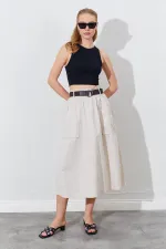 Kadın Taş Palaska Kemerli Önü Cepli Gabardin Etek