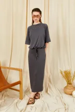 Kadın Antrasit 164 Reglan Kollu Etek Ucu Bağlama Bluzlu Etekli Modal Takım