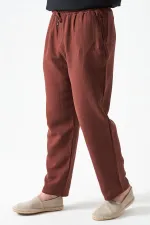 Erkek Kahve Bel Bağlamalı Baggy Müslin Pantolon