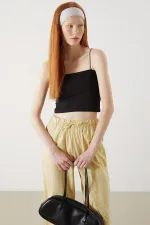 Kadın Siyah Spagetti Askılı İçi Gloplu Full Licra Atlet