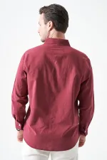 Erkek Vişne Uzun Kol Basic Pamuk Flam Regular Gömlek