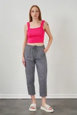 Kadın Gri (6813) Paça Pis Dikişli Gabardin Pantolon