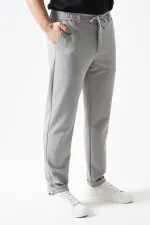 Erkek Gri Beli Yarım Lastikli Mendi Örme Jakar Pantolon