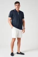 Erkek Lacivert Ayaklı Yaka Fermuarlı Omuz Şeritli Kagi Tişört