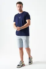Men's Blue Five-Pocket Capri Pants with Drawstring and Back Snap Closure