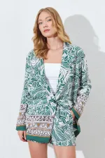 Kadın Haki Eteği Sulu Blazer Ceket