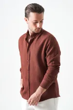Erkek Kahve Uzun Kol Regular Basic Müslin Gömlek