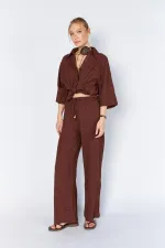 Women's Coffee-colored, Lined Trousers with Belt