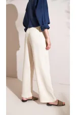 Kadın Taş Müslin Kumaş Beli Lastikli Palazzo Pantolon