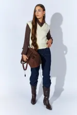 Kadın Krem V Yakalı Basic Süveter