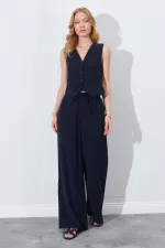 Kadın Siyah Bol Paça Beli Lastikli Pantolon