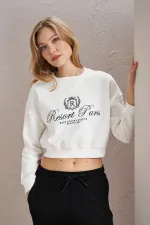 Women's Off-White Resort Paris Print Three-Thread Crop Sweatshirt