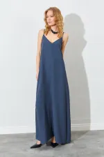 Kadın Antrasit V Yaka Salaş Modal Kumaş Elbise