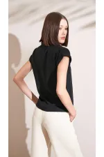 Kadın Siyah Gömlek Yaka Düşük Kol Bluz