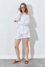 Kadın Kahve Oversize Gömlekli Şortlu Takım