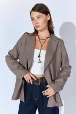 Women's Mink Sleeve Fold-Up Blazer Polyviscose Jacket