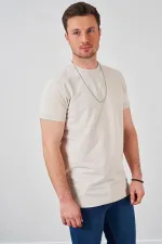 Erkek Bej Kolu Ribanalı İki İp Rahat Kalıp Tişört