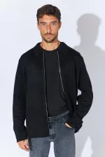 Gilet zippé en acrylique double face noir et gris pour homme