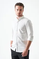 Erkek Ekru Uzun Kol Ripaş Dalgıç Slim Fit Gömlek